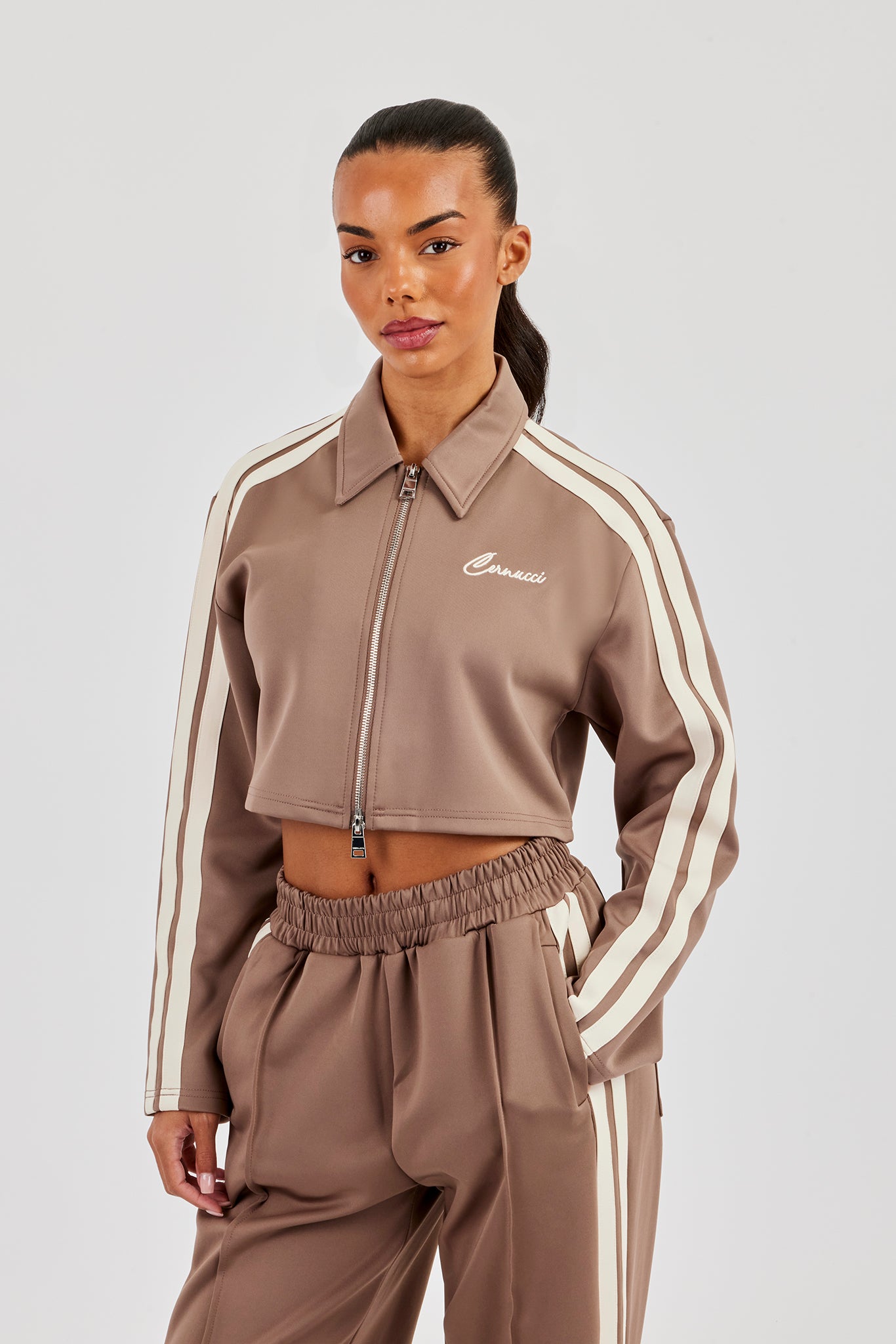 Taping Cropped Harrington Jacket - Taupe